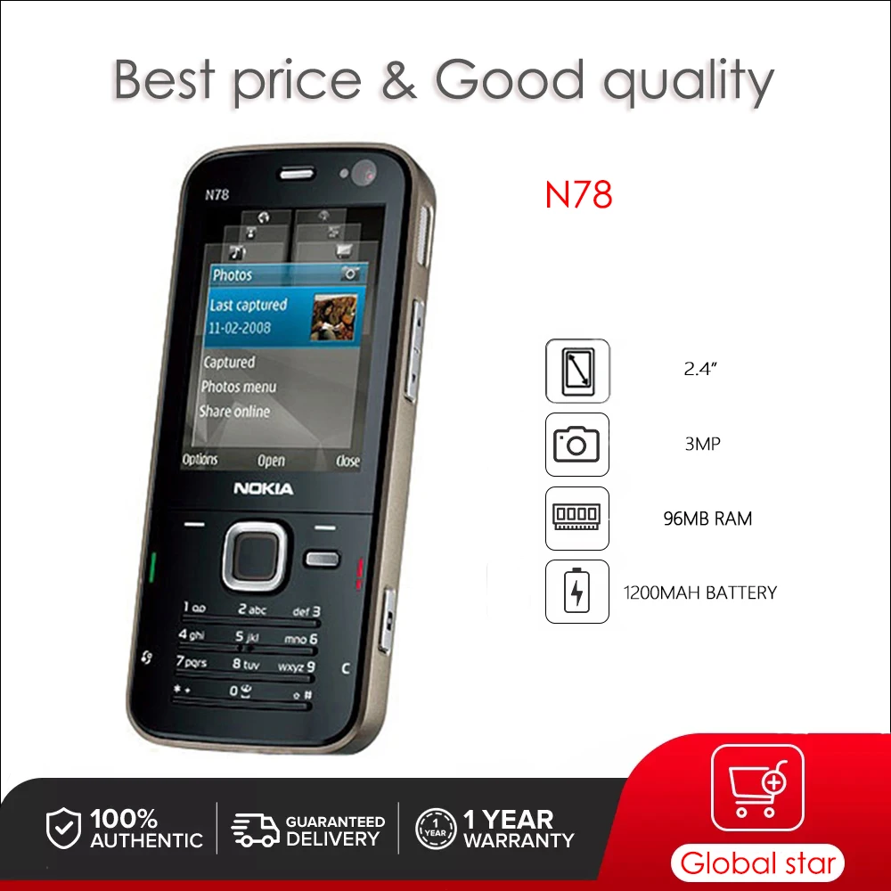 kf-Sae21d437395e4132965e0d7e8c334e17F Original Unlocked N78 Mobile Phone Russian Arabic Hebrew Keyboard Made in Finland Free Shipping - Image 1