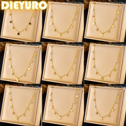 DIEYURO 316L Stainless Steel Zircon Love Star Flower Tree of Life Eye Necklace Girl New Trend Fashion Neck Chain Jewelry Gift