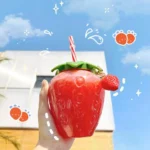 500ml Cute Strawberry Straw Water Bottle Portable Food Grade Straw Cup Cartoon Water Bottle Juice Bottle Sports Drinking Cup - Image 3