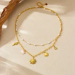 LAMENGLY 316L Stainless Steel 2-chain Pearl Shell Sun Fish Pendant Necklace Women Summer Leisure Style Clavicle Chain Party Gift - Image 4