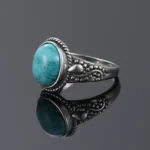 S925 Silver Oval Natural Turquoise Rings for Men Women Silver Fine Jewelry - Image 5