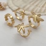 4Pcs/set Starfish Shell Open Rings for Women Gold Color Irregular Textured Starfish Adjustable Rings Set Vacation Jewelry Gifts - Image 5