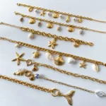 Uworld Ocean Vacation Style 18k Gold Color Plated Stainless Steel Ceramic Conch Ribbed Shell Pendant Bracelet Women's Accessorie - Image 2