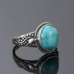 S925 Silver Oval Natural Turquoise Rings for Men Women Silver Fine Jewelry