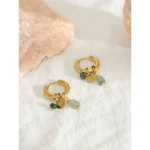 YACHAN 18K Gold Plated Stainless Steel Hoop Earrings for Women Vintage Green Natural Stone Charms Trendy Waterproof Jewelry - Image 2