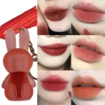 Cute Rabbit Keychain Lip Mud Matte Velvet Mousse Grey Pink Lip Rouge Lipstick Waterproof Non-Stick Cup Lip Gloss Korean Cosmetic - Image 3