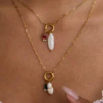 Uworld Fashion Minimalist Freshwater Pearl Pendant Necklace Stainless Steel Twelve Birthday Stone Zircon Pendant Necklace Women'