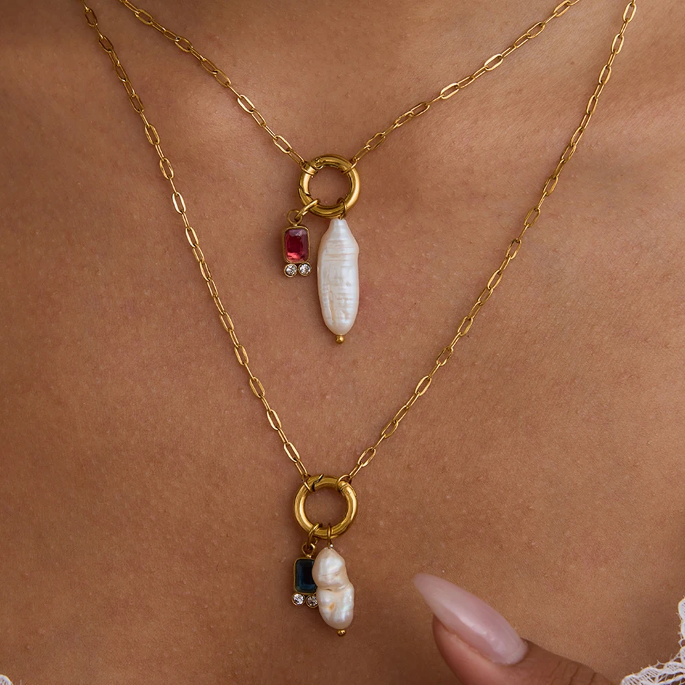 kf-Scbcabb1f586d44d584a6c1aee38dfc55i Uworld Fashion Minimalist Freshwater Pearl Pendant Necklace Stainless Steel Twelve Birthday Stone Zircon Pendant Necklace Women' - Image 1