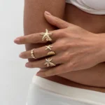 4Pcs/set Starfish Shell Open Rings for Women Gold Color Irregular Textured Starfish Adjustable Rings Set Vacation Jewelry Gifts - Image 2