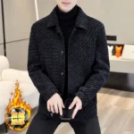 2022 Autumn Winter Striped Wool Blends Jacket Men Plush and Thicken Casual Business Short Trench Coat Social Streetwear Overcoat - Image 5