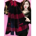 Large Size Middle Aged Mother Imitation Mink Velvet Coat Autumn Winter Thicken Warm Knitted Sweater Zipper Cardigan Jacket - Image 4