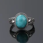 S925 Silver Oval Natural Turquoise Rings for Men Women Silver Fine Jewelry - Image 3