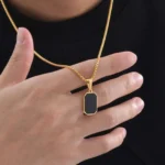 Casual Mens Geometric Square Necklaces,Black Enamel Rectangle Pendant with Rope Box Long Chain Collar,Stylish Jewelry Gifts - Image 5