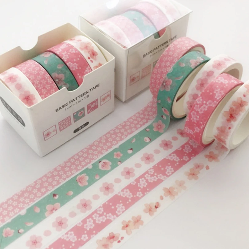 kf-Sdf3de755fcfe4442ac69f59f79fcf451f 5Pcs Sakura Washi Tape Set Basic Decorative Adhesive Tape Journal Supplies Washitape Stationery Scrapbooking Cute Masking Tape - Image 1
