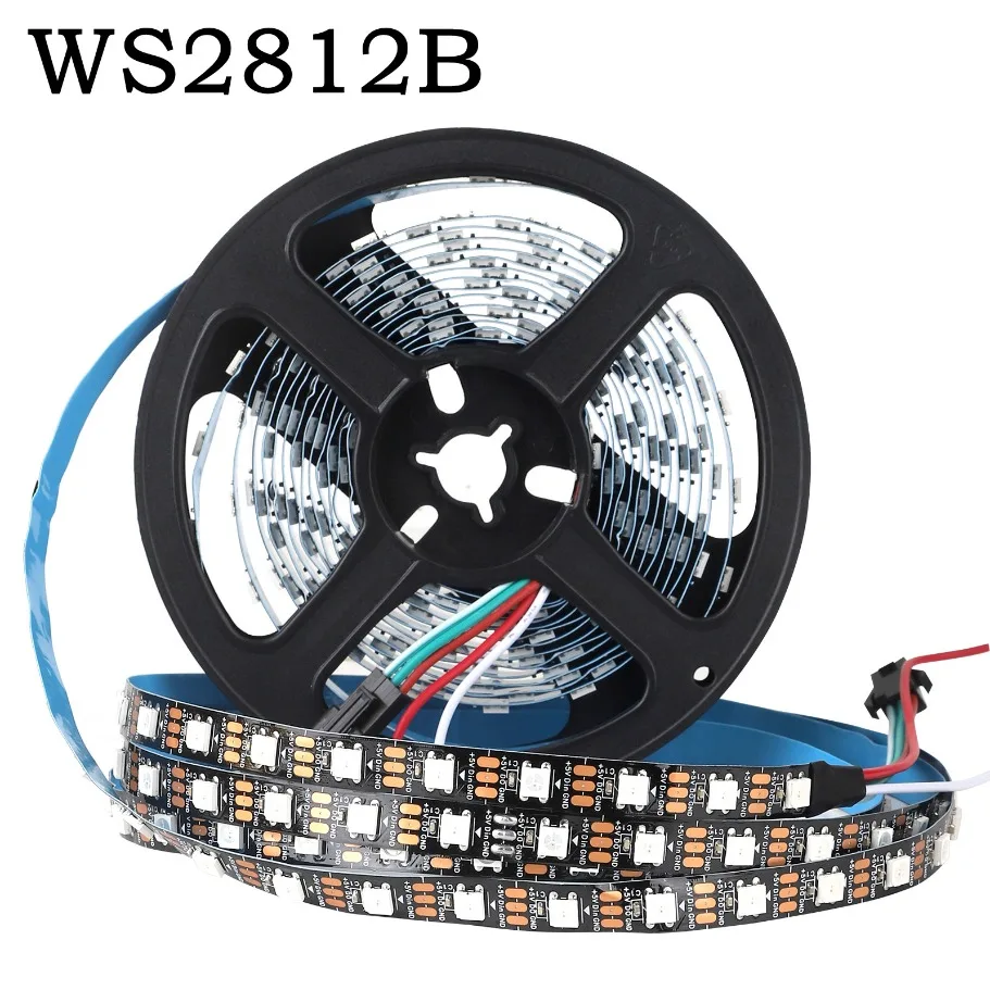 kf-Se0620265a5844bbc95fd4ac011a349f59 WS2812B 5050 RGBIC Smart LED Strip WS2812 Individually Addressable IC 30/60/144Pixels/Leds/m Light DC5V Black IP30/67 Waterproof - Image 1