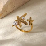 New Style Fashion Imitation Pearl Jewelry Rings Stainless Steel Shell Flower Irregular Anillos Wedding Accessories Cute Gifts - Image 3