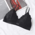 Lace Triangular Cup Suspender Bra Thin Cup Without Steel Ring Sexy Beautiful Back Breathable Bra Detachable Chest Pad - Image 4