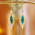 Green Crystal Golden Leaves Earrings for Women Individuality Daily Accessories Valentines Day Anniversary Birthday Jewelry Gifts - Image 5