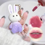 Cute Rabbit Mirror Lip Glaze Keychain Lipstick Waterproof Lip Gloss Long Lasting Non-stick Cup Women Lip Glaze Cosmetic 6 Colors