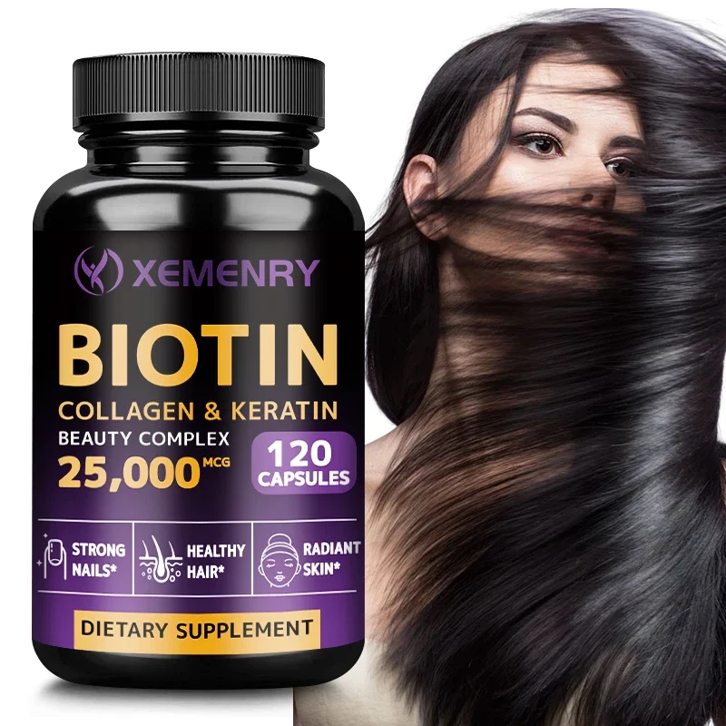 kf-Sfab20c3cbe174dbaabe8ca94dd763de6p Biotin + Collagen + Keratin Capsules - Promotes Hair Growth, Strengthens Weak Nails, Anti-Aging, Supports Joints & Bones - Image 1