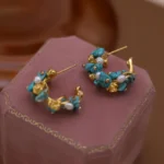 French new design retro jewelry 14K gold plated blue stone freshwater pearl wrap earrings elegant women's daily work accessories - Image 5