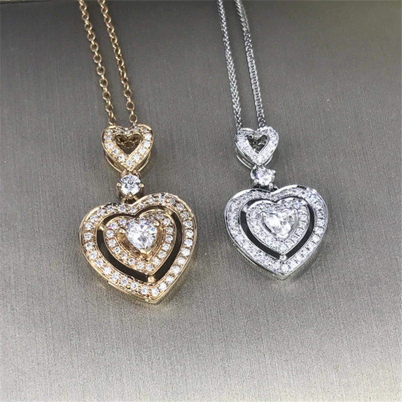 kf-Ha331e2b8794148c4bfa17de9a59b80028 Huitan Luxury Heart Pendant Wedding Necklace for Women Silver Color/Gold Color Inlaid Shiny Cubic Zirconia Fashion Neck Jewelry - Image 1