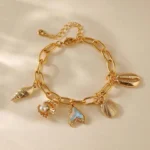 2025 New Fashion Gold Color Starfish Shell Chain Bracelet for Women Stainless Steel Metal Flower Pendant Bracelet Jewelry Gift - Image 5