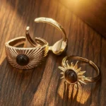 Retro Brown Stone Rings for Women Girls Sun Irregular Gold Color Aesthetic Rings Opening Adjustable Ring Fashion Jewelry Gifts - Image 5
