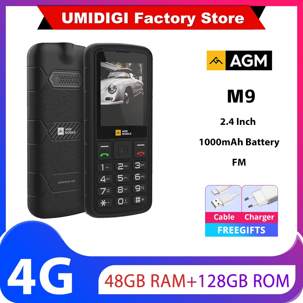 kf-S0d51b482d12a4bb2926bd2e3966328372 AGM M9 4G/2G Feature Phone 2.4"Screen Russian Or English Keyboard Dual SIM Large Button Big Battery Elderly Waterproof Cellphone - Image 1