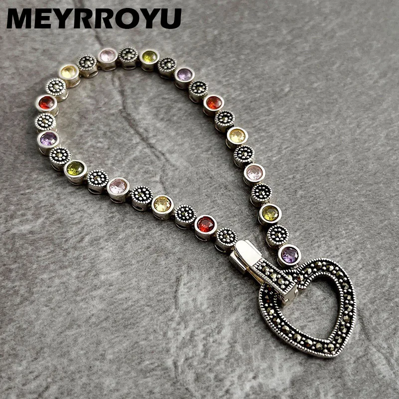 kf-S1f6b178809774917aa63a16862933f913 MEYRROYU Vintage Rainbow Zircon Heart Bracelet For Women Girl Summer Fashion New Jewelry Party Beach Friend Gift pulseras mujer - Image 1