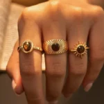 Retro Brown Stone Rings for Women Girls Sun Irregular Gold Color Aesthetic Rings Opening Adjustable Ring Fashion Jewelry Gifts - Image 4