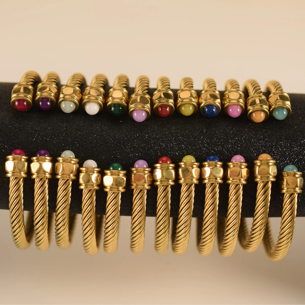 kf-S2ef19d3bbddc47e8b2dc24a5481a80ccb Multy Colors Stainless Steel Open Zircon Personalized 18k gold Bracelet - Image 1