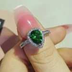 Silver Color Designer Pink Pear Cut Zircon The Engagement Rings for Women Wedding Anel Aneis Fashion Party R603-green - Image 3