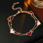 Double Layer Heart Love Chains Bracelets for Women Girl New Stainless Trendy Fritillary Bangles Birthday Gift Party Jewelry C1