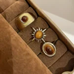 Retro Brown Stone Rings for Women Girls Sun Irregular Gold Color Aesthetic Rings Opening Adjustable Ring Fashion Jewelry Gifts - Image 6