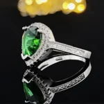 Silver Color Designer Pink Pear Cut Zircon The Engagement Rings for Women Wedding Anel Aneis Fashion Party R603-green - Image 5