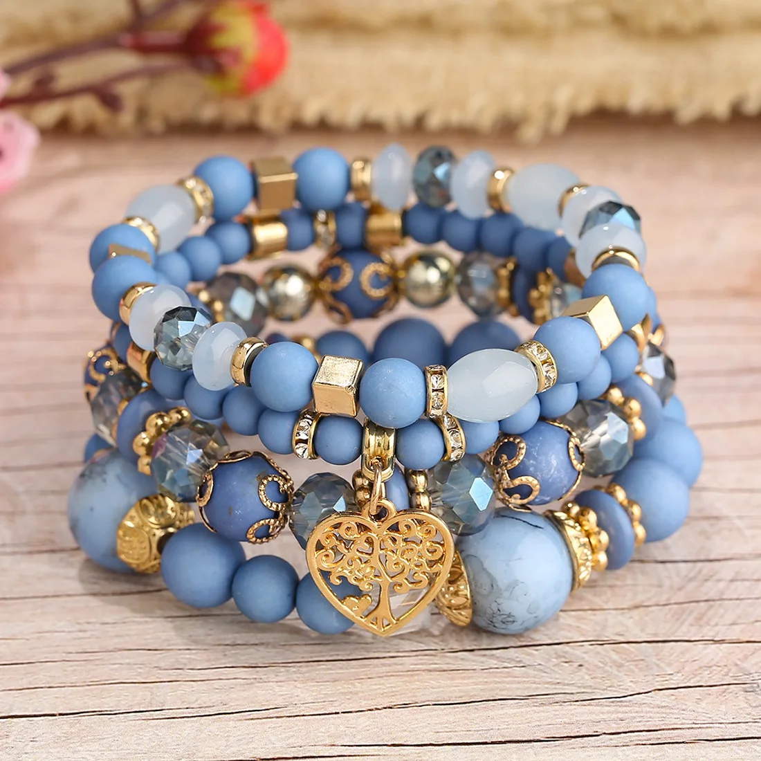 kf-Sf1be3d0f34034d4ea6bd2f4ef69b56few New Acrylic Beads Chain Bracelet Set For Women Tree Of Life Charm Elastic Bangle Female Bohemian Jewelry Accessories - Image 1