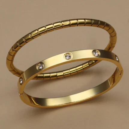 XCB-019 High Polished Stainless Steel Gold Color Waterproof Bracelet Light Luxury Luster Zircon Women's Bangle Fashion Jewellery