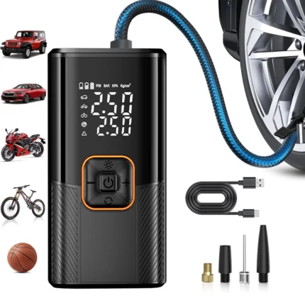 New Portable Cordless Air Pump For Car Tire Inflator With LED Light Large Capacity Battery USB C Fast Charging Electric Pump
