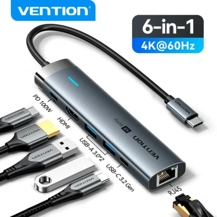 Vention USB C HUB Type C to HDMI 4K60Hz RJ45 PD 100W Adapter For Macbook iPad Pro Air M2 M1 Sumsang PC Accessories USB 3.0 HUB