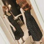 robe femme Summer Polka Dot Womens Dresses Elegant Square Neck Sleeveless Chiffon Long Dress Super Discount vestidos para mujer - Image 4