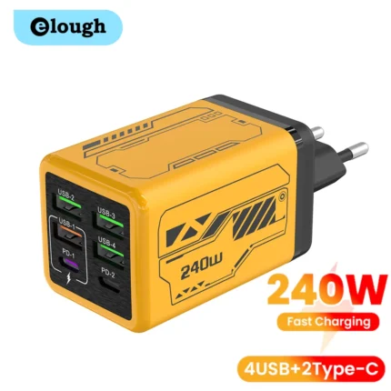 240W 6 Ports 4USB+2Type C Super Fast Charging Mobile Phone Charger USB3.0 PD3.0 EU/UK/US Charger For Iphone 17 16 Samsung POCO