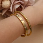 XCB-019 High Polished Stainless Steel Gold Color Waterproof Bracelet Light Luxury Luster Zircon Women's Bangle Fashion Jewellery - Image 3