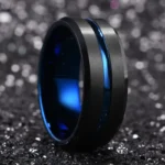 Fashion 8mm Men's Black Tungsten Wedding Band Rings Black Groove Beveled Edge Engagement Ring for Men's Valentine Gift