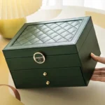 Multifunctional Three Layer Leather Jewelry Box with Lock Earrings Jewelry Storage Box for Women - Image 5