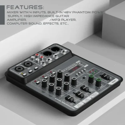 Small Sized 4 Channel USB Mixing Console Portable Sound Mixer Metal Body for Recording Karaoke Songs Black Gray