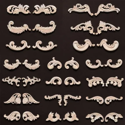 2PC Wood Corner Decoration Wood Carving Onlays Appliques Wood Decals for Furniture Home Decor Wood Figurine Wood Flower Crafting