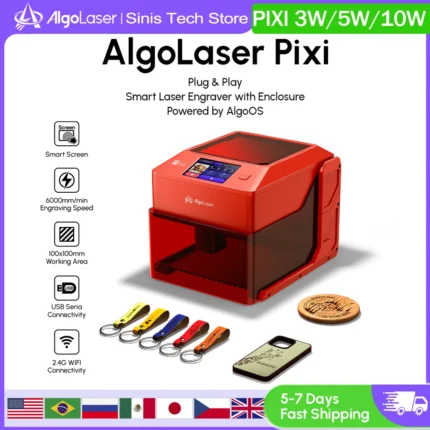 Algolaser PIXI Mini Portable Laser Engraver 3W 5W 10W DIY Bluetooth Machine Painted Dog Tag Paper Leather Wooden Stone Logo