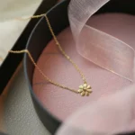 Classic Gold Color Stainless Steel Small Daisy Flower Pendant Necklace for Women Charm Sunflower Collar Earring Jewelry Set Gift - Image 2