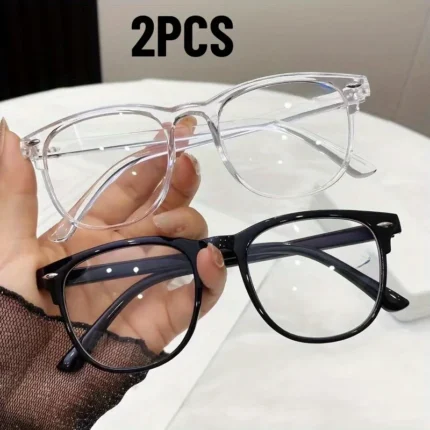 1Pcs/ 2Pcs Men Women Anti Blue Light Glasses Square Transparent Glasses Women PC Frame Daily Commuting Computer Glasses